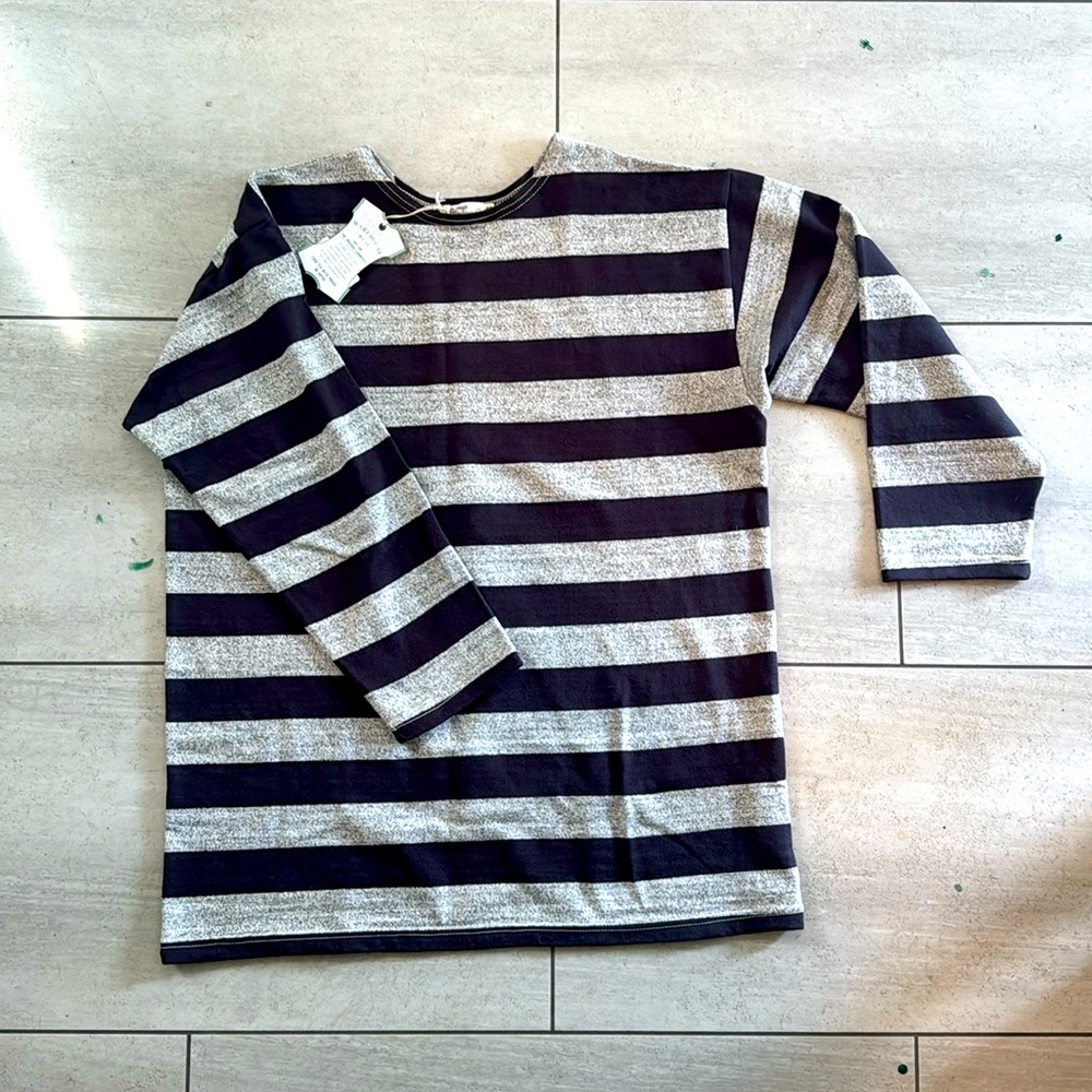 Warehouse 4051 3/4 sleeve stripe tee-black/heather grey